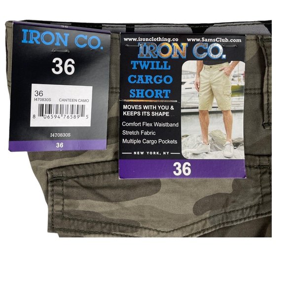 Iron Co Twill Cargo Shorts Men's 36 Green Canteen Camo NWT - Picture 6 of 8
